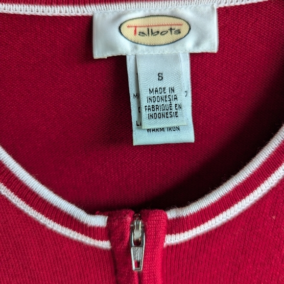 Talbots 100% cotton zipper red white cardigan long sleeve Y2K academia size S - Picture 2 of 8